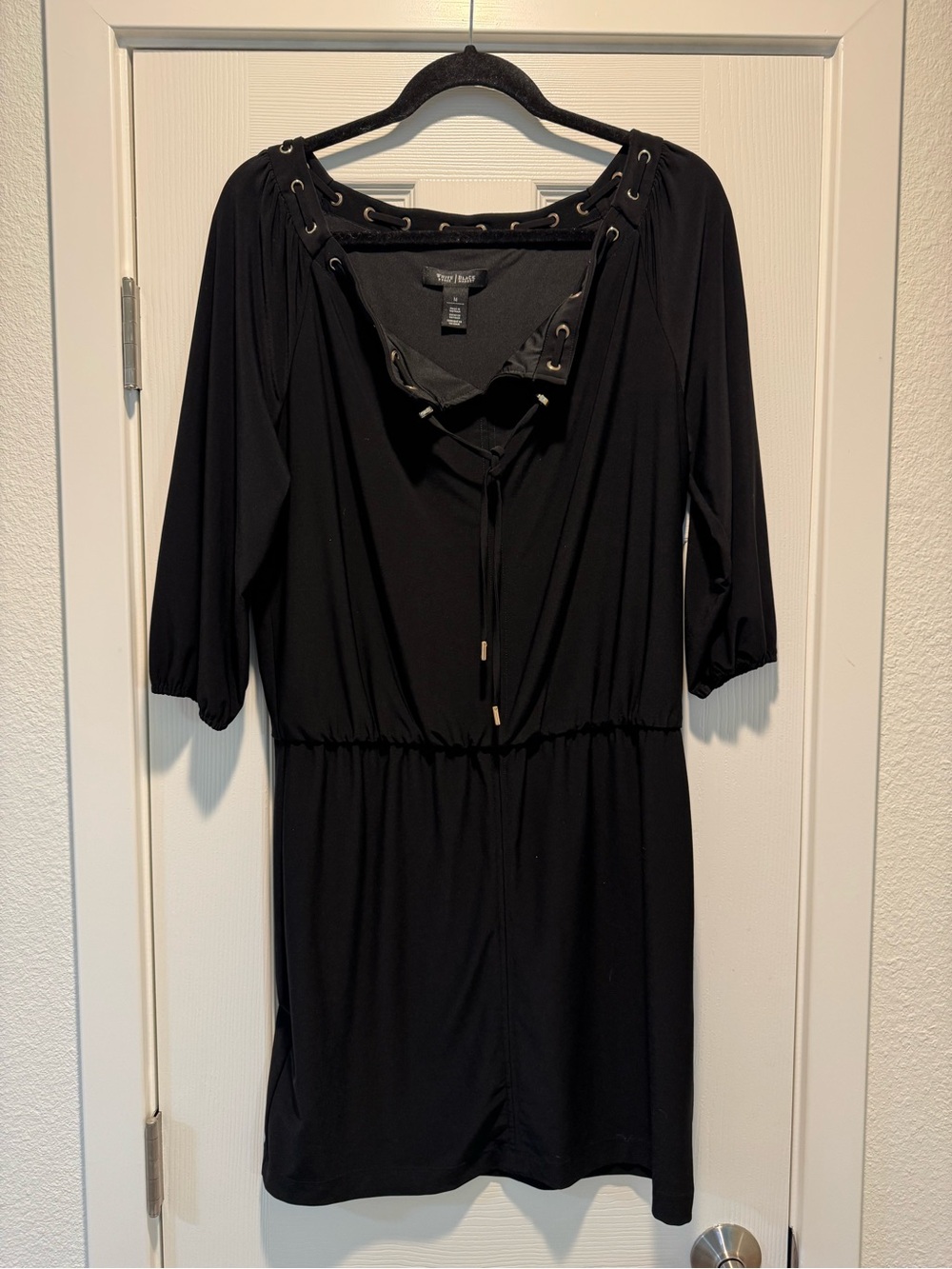 White House Black Market Black Lace-Up V-Neck Dress